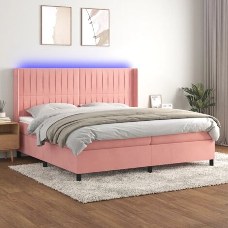 Sommier tapissier avec matelas et LED  Sommier pour Adulte et Enfant  Lit adulte Rose 200x200 cm Velours XRKJY1467974