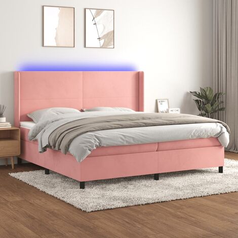 Sommier tapissier avec matelas et LED  Sommier pour Adulte et Enfant  Lit adulte Rose 200x200 cm Velours XRKJY4058949