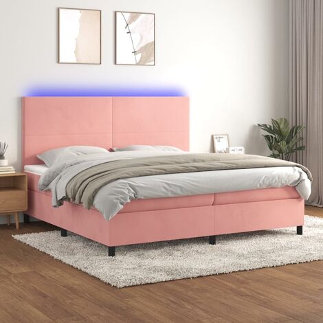 Sommier tapissier avec matelas et LED  Sommier pour Adulte et Enfant  Lit adulte Rose 200x200 cm Velours XRKJY4504439