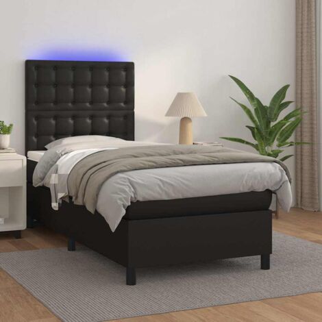 Sommier tapissier avec matelas et LED - Sommier pour Adulte et Enfant - Noir 80x200 cm Similicuir BV285177 - BonneVie