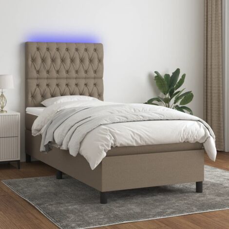 Sommier tapissier avec matelas et LED - Sommier pour Adulte et Enfant - Taupe 80x200cm Tissu BV400863 - BonneVie