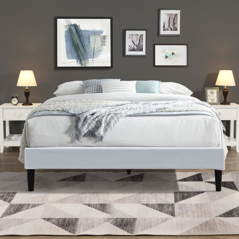King Of Dreams - Sommier 120x190 cm Tapissier déhoussable housse lavable Blanc + Pieds en 20 cm 2 x 13 Lattes - Opale- 'Tissu: 100% polyester 220
