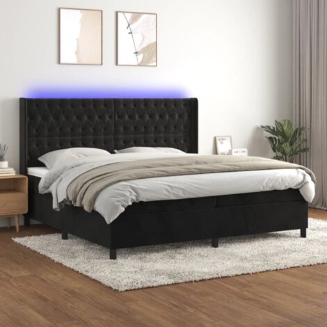 Sommier tapissier et matelas confortable pour Lit adulte,Ensemble Sommier + Matelas et LED Noir 200x200 cm Velours -BV54049