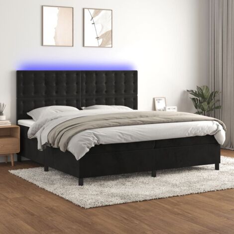 Sommier tapissier et matelas confortable pour Lit adulte,Ensemble Sommier + Matelas et LED Noir 200x200 cm Velours -BV86123