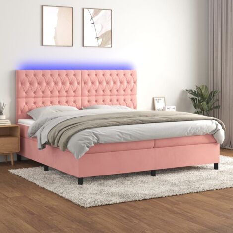 Sommier tapissier et matelas confortable pour Lit adulte,Ensemble Sommier + Matelas et LED Rose 200x200 cm Velours -BV47147