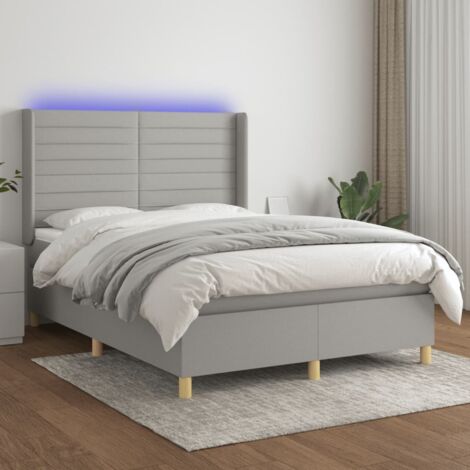 Sommier tapissier et matelas et LED  Lit adulte Contemporain Gris clair 140x190 cm Tissu 49284