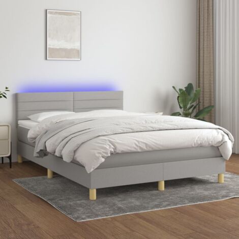 Sommier tapissier et matelas et LED  Lit adulte Contemporain Gris clair 140x200 cm Tissu 18689