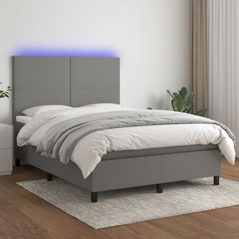Sommier tapissier et matelas et LED  Lit adulte Contemporain Gris foncé 140x200 cm Tissu 17008