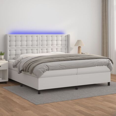 Sommier tapissier et matelas et LED, Lit Adulte, Lit double Blanc 200x200 cm Similicuir BVM93224