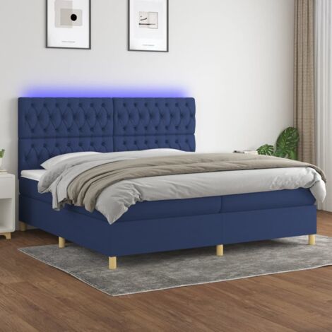 Sommier tapissier et matelas et LED, Lit Adulte, Lit double Bleu 200x200 cm Tissu BVM10732