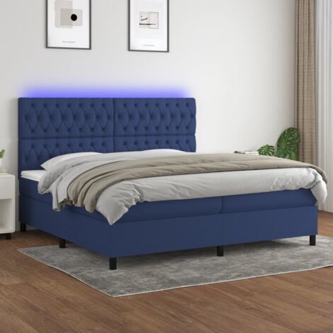 Sommier tapissier et matelas et LED, Lit Adulte, Lit double Bleu 200x200 cm Tissu BVM20957