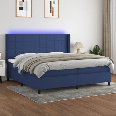 Sommier tapissier et matelas et LED, Lit Adulte, Lit double Bleu 200x200 cm Tissu BVM29210
