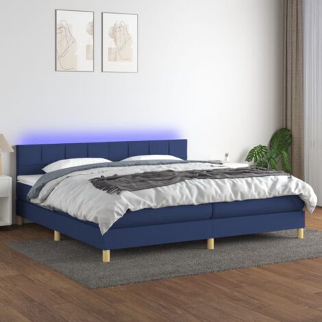 Sommier tapissier et matelas et LED, Lit Adulte, Lit double Bleu 200x200 cm Tissu BVM53187