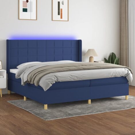 Sommier tapissier et matelas et LED, Lit Adulte, Lit double Bleu 200x200 cm Tissu BVM54309