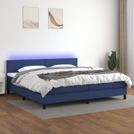 Sommier tapissier et matelas et LED, Lit Adulte, Lit double Bleu 200x200 cm Tissu BVM55782