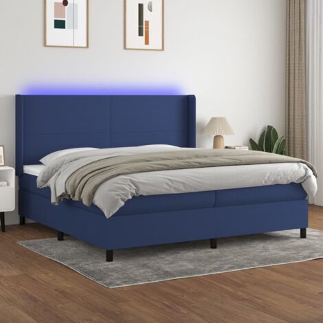 Sommier tapissier et matelas et LED, Lit Adulte, Lit double Bleu 200x200 cm Tissu BVM63559