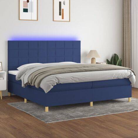 Sommier tapissier et matelas et LED, Lit Adulte, Lit double Bleu 200x200 cm Tissu BVM93214
