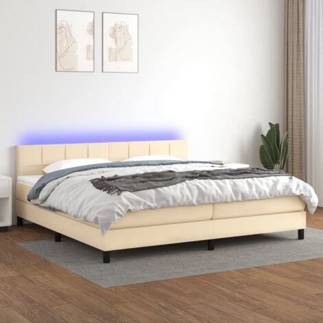 Sommier tapissier et matelas et LED, Lit Adulte, Lit double Crème 200x200 cm Tissu BVM21236