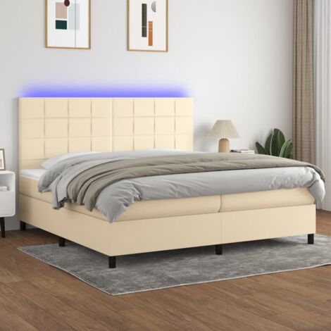 Sommier tapissier et matelas et LED, Lit Adulte, Lit double Crème 200x200 cm Tissu BVM33870