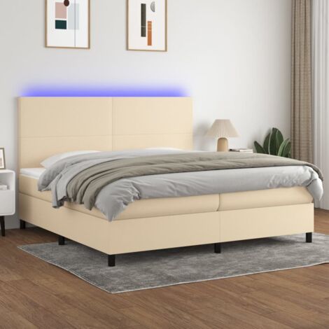Sommier tapissier et matelas et LED, Lit Adulte, Lit double Crème 200x200 cm Tissu BVM43273