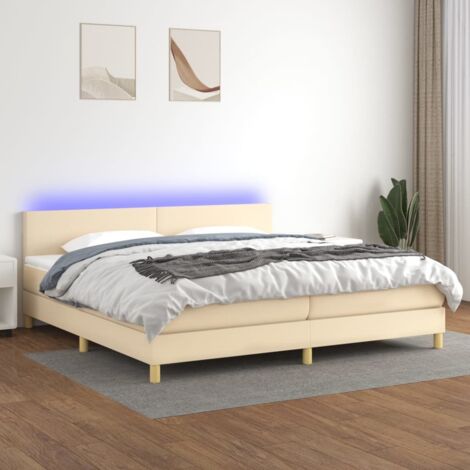 Sommier tapissier et matelas et LED, Lit Adulte, Lit double Crème 200x200 cm Tissu BVM60371