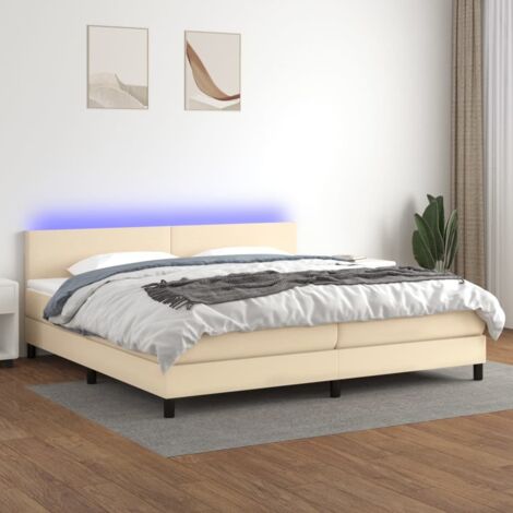 Sommier tapissier et matelas et LED, Lit Adulte, Lit double Crème 200x200 cm Tissu BVM63045