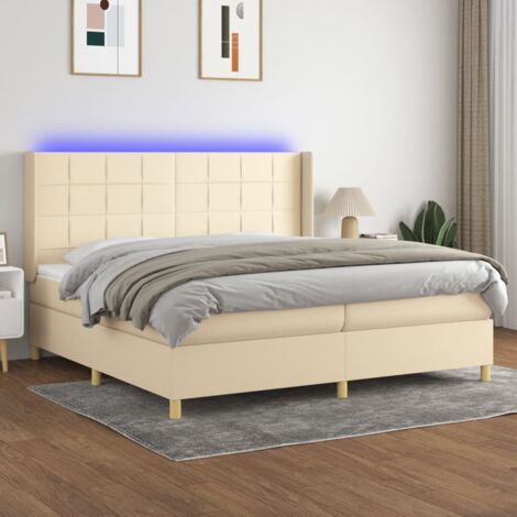 Sommier tapissier et matelas et LED, Lit Adulte, Lit double Crème 200x200 cm Tissu BVM93089