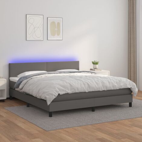 Sommier tapissier et matelas et LED, Lit Adulte, Lit double Gris 180x200 cm Similicuir BVM81981