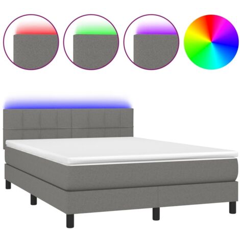 Sommier tapissier et matelas et LED, Lit Adulte, Lit double Gris foncé 140x200 cm Tissu BVM64346 BonneVie