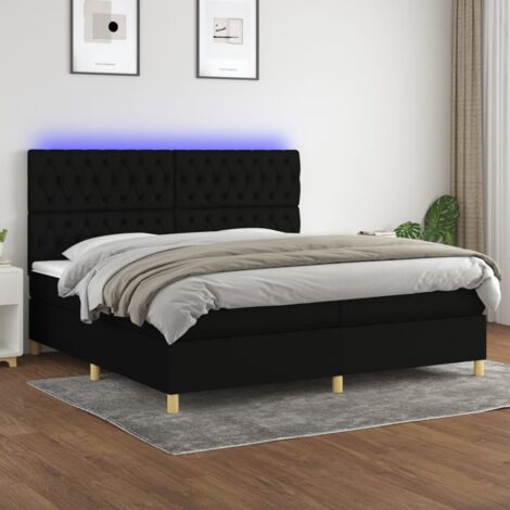 Sommier tapissier et matelas et LED, Lit Adulte, Lit double Noir 200x200 cm Tissu BVM75926