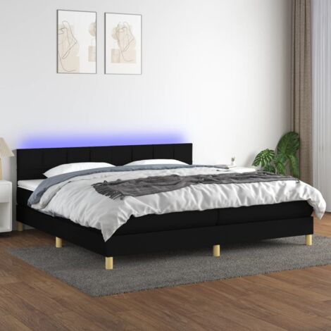 Sommier tapissier et matelas et LED, Lit Adulte, Lit double Noir 200x200 cm Tissu BVM85672