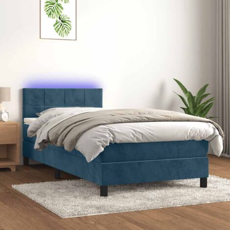 Sommier tapissier et matelas et LED, Lit Adulte, Lit simple Bleu foncé 100x200 cm Velours BVM78244
