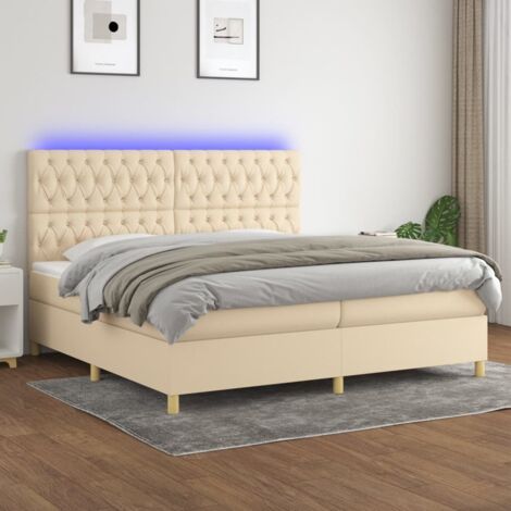 Sommier tapissier et matelas et LED - Sommier pour Adulte et Enfant - Crème 200x200 cm Tissu BV558190 - BonneVie