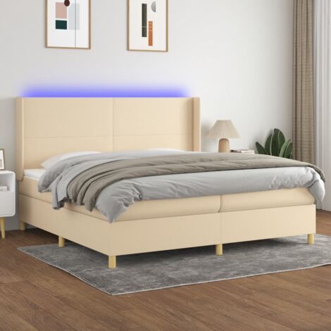 Sommier tapissier et matelas et LED - Sommier pour Adulte et Enfant - Crème 200x200 cm Tissu BV689694 - BonneVie