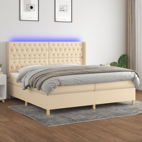 Sommier tapissier et matelas et LED,Ensemble Sommier + Matelas pour Lit adulte Crème 200x200 cm Tissu -BV16128
