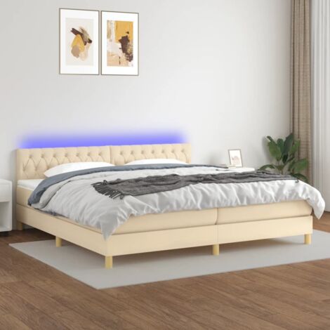 Sommier tapissier et matelas et LED,Ensemble Sommier + Matelas pour Lit adulte Crème 200x200 cm Tissu -BV59412