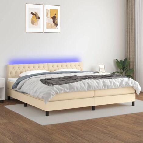 Sommier tapissier et matelas et LED,Ensemble Sommier + Matelas pour Lit adulte Crème 200x200 cm Tissu -BV95110