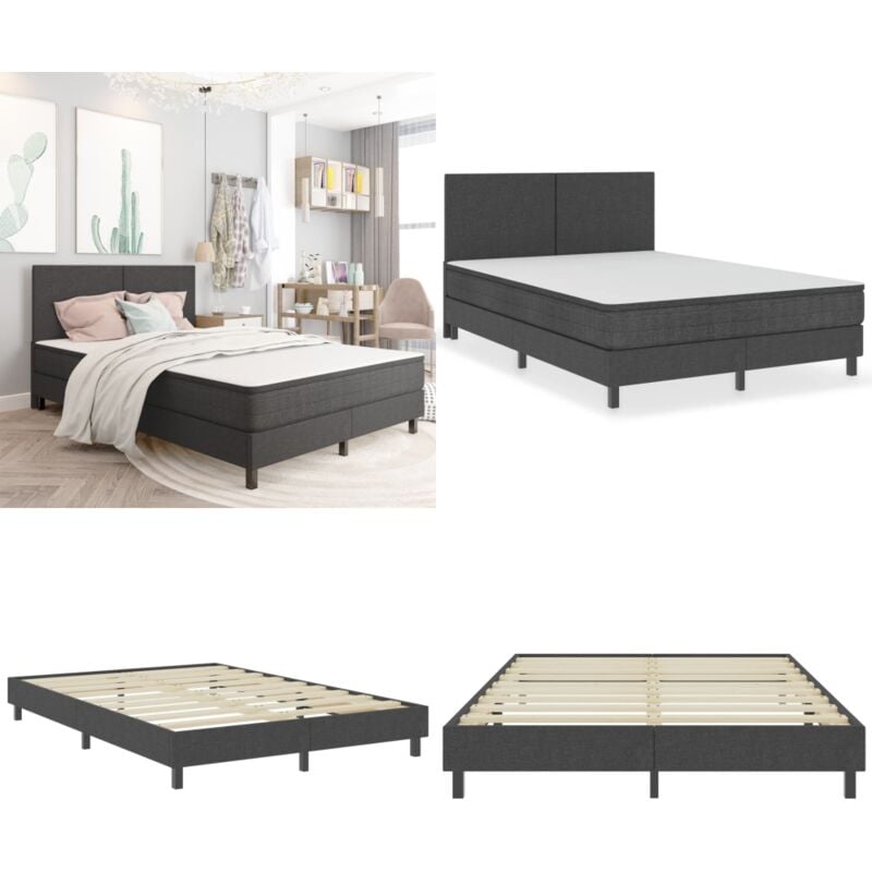 Sommier à lattes de lit Gris Tissu 160x200 cm - Cadre De Lit - Lit Tapissier - Lit Double - Sommier À Lattes - Literie - Home & Living