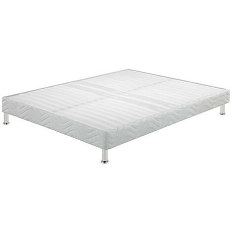 Sommier tapissier + jeu de pieds 140x190 Omega blanc 2x18 lattes