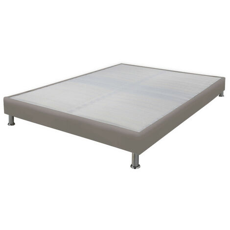 Sommier tapissier + jeu de pieds 160x200 Omega simili taupe 2x18 lattes