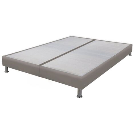 Sommier tapissier + jeu de pieds 80+80x200 Omega simili taupe 18 lattes