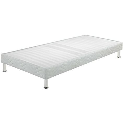 Sommier tapissier + jeu de pieds 90x190 Omega blanc 18 lattes