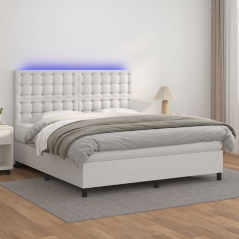 Sommier tapissier matelas confortable et LED,Lit adulte pour Chambre,Ensemble Lit matelas Blanc 160x200 cm Similicuir -BVN33114