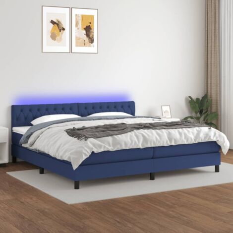 Sommier tapissier matelas confortable et LED,Lit adulte pour Chambre,Ensemble Lit matelas Bleu 200x200 cm Tissu -BVN84987