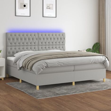 Sommier tapissier matelas confortable et LED,Lit adulte pour Chambre,Ensemble Lit matelas Gris clair 200x200 cm Tissu -BVN95194