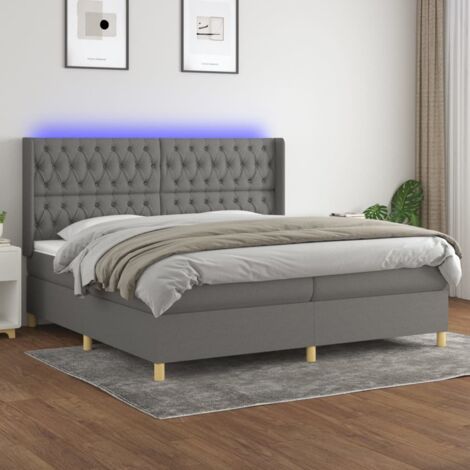 Sommier tapissier matelas confortable et LED,Lit adulte pour Chambre,Ensemble Lit matelas Gris foncé 200x200 cm Tissu -BVN14746