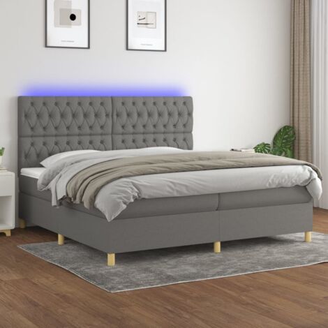 Sommier tapissier matelas confortable et LED,Lit adulte pour Chambre,Ensemble Lit matelas Gris foncé 200x200 cm Tissu -BVN32018