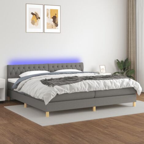Sommier tapissier matelas confortable et LED,Lit adulte pour Chambre,Ensemble Lit matelas Gris foncé 200x200 cm Tissu -BVN74096