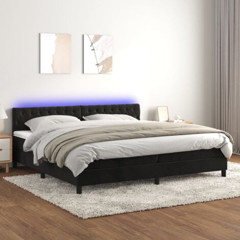 Sommier tapissier matelas confortable et LED,Lit adulte pour Chambre,Ensemble Lit matelas Noir 200x200 cm Velours -BVN53956