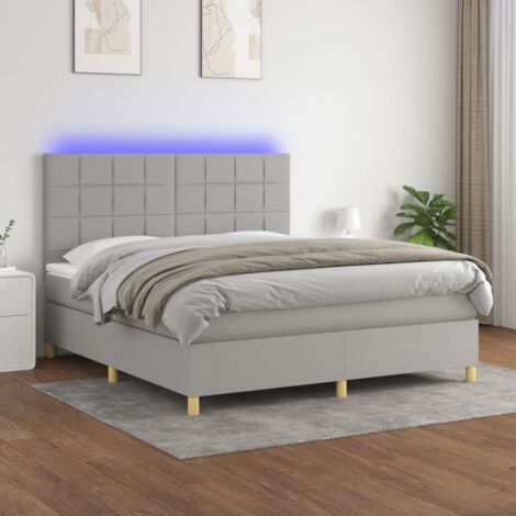 Sommier tapissier matelas et LED, Lit Adulte, Lit double Gris clair 160x200 cm Tissu BVM71015